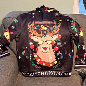 Children size 6/7 Christmas Hoodie Light Black Multi-color